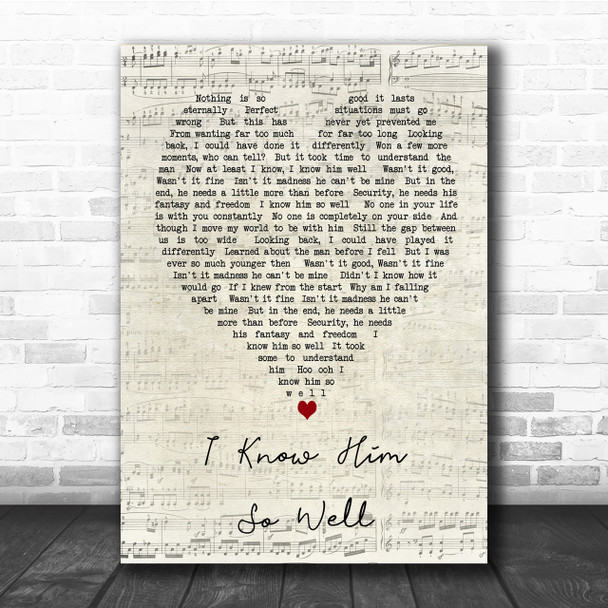 Whitney Houston I Know Him So Well Script Heart Song Lyric Quote Print