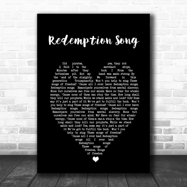 Redemption Song Bob Marley Black Heart Song Lyric Music Wall Art Print