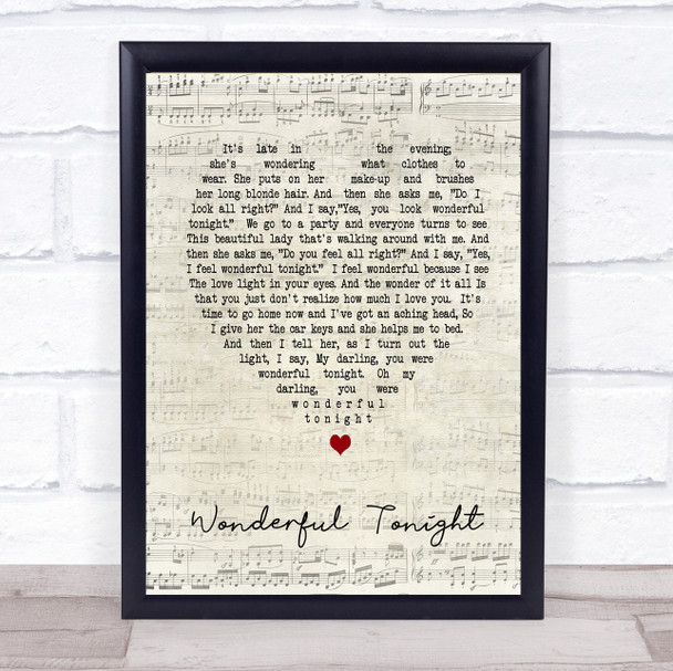 Wonderful Tonight Eric Clapton Script Heart Song Lyric Quote Print