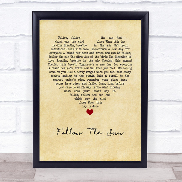 Xavier Rudd Follow The Sun Vintage Heart Quote Song Lyric Print