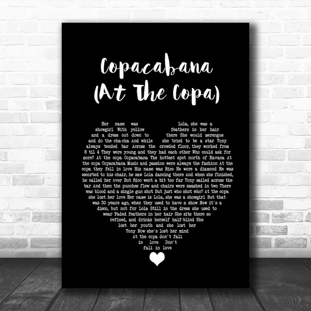 Barry Manilow Copacabana (At The Copa) Black Heart Song Lyric Poster Print