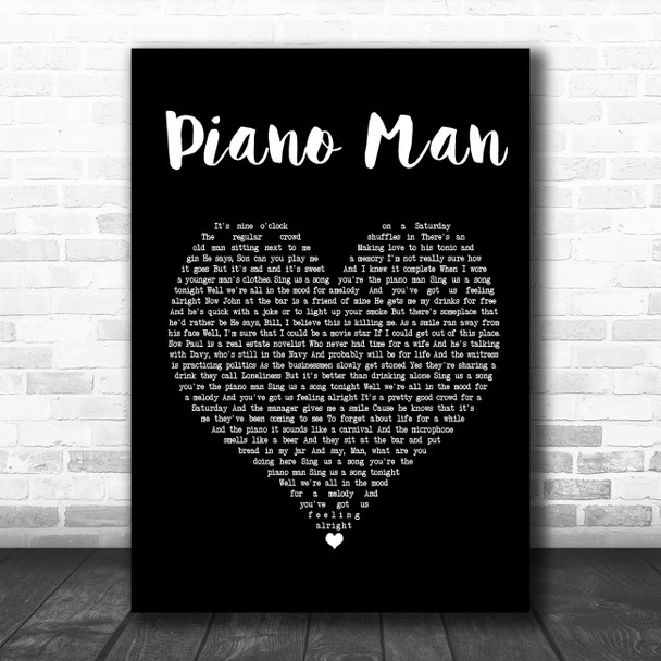 Billy Joel Piano Man Black Heart Song Lyric Poster Print