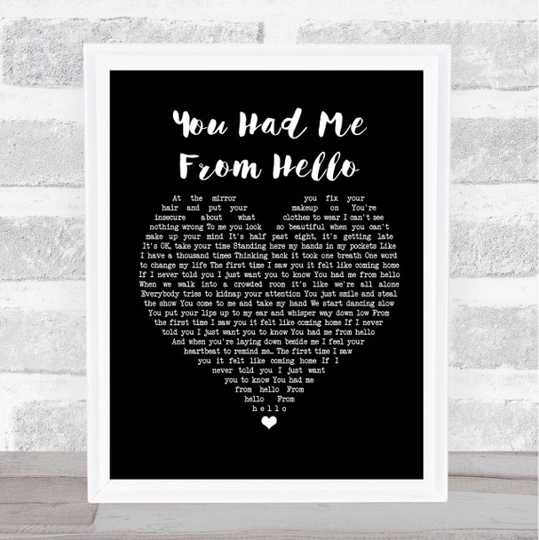 Bon Jovi You Had Me From Hello Black Heart Song Lyric Poster Print