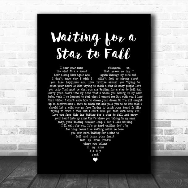 Boy Meets Girl Waiting for a Star to Fall Black Heart Song Lyric Poster Print