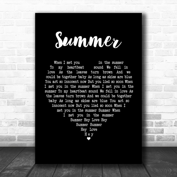 Calvin Harris Summer Black Heart Song Lyric Poster Print