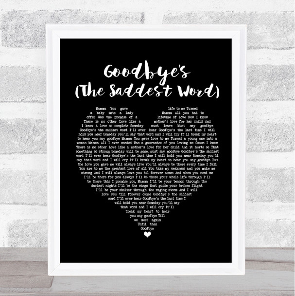 Celine Dion Goodbye's (The Saddest Word) Black Heart Song Lyric Poster Print