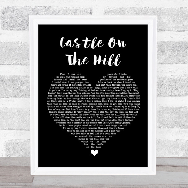 Ed Sheeran Castle On The Hill Black Heart Song Lyric Poster Print