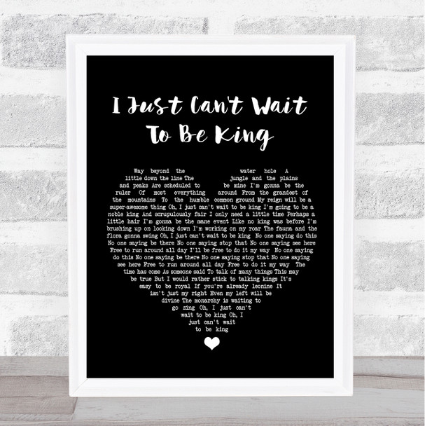 Elton John I Just Can't Wait To Be King Black Heart Song Lyric Poster Print