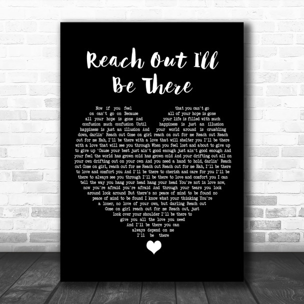 Four Tops Reach Out I'll Be There Black Heart Song Lyric Poster Print