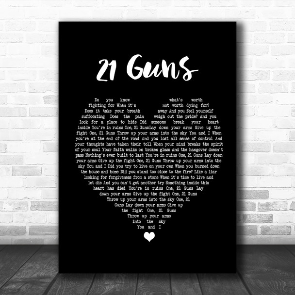 Green Day 21 Guns Black Heart Song Lyric Poster Print