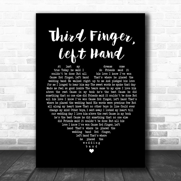 Martha Reeves and The Vandellas Third Finger, Left Hand Black Heart Song Lyric Poster Print