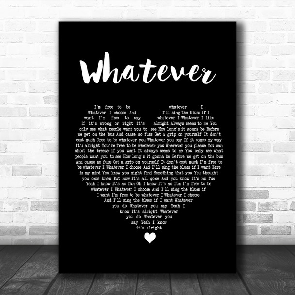 Oasis Whatever Black Heart Song Lyric Poster Print