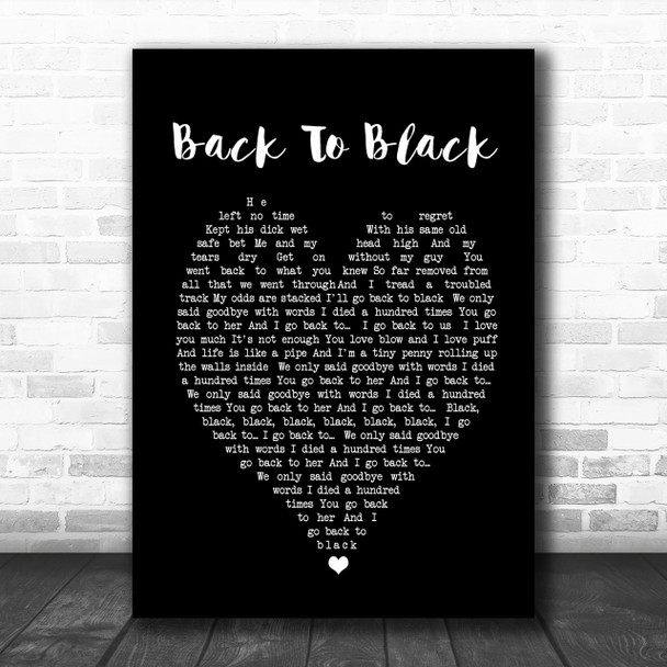Back To Black Amy Winehouse Black Heart Song Lyric Music Wall Art Print