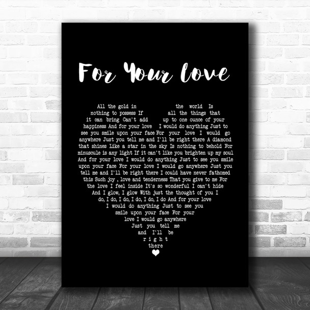 Stevie Wonder For Your Love Black Heart Song Lyric Poster Print