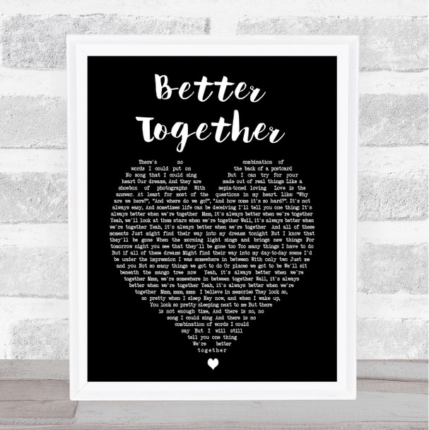 Better Together Jack Johnson Black Heart Song Lyric Music Wall Art Print