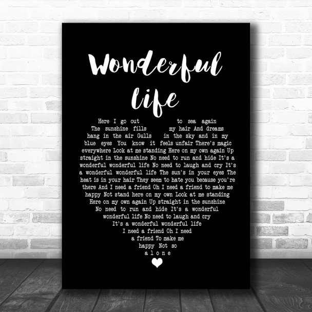 Black Wonderful Life Black Heart Song Lyric Music Wall Art Print