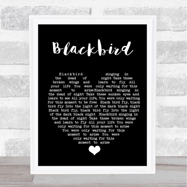 Blackbird The Beatles Black Heart Song Lyric Music Wall Art Print