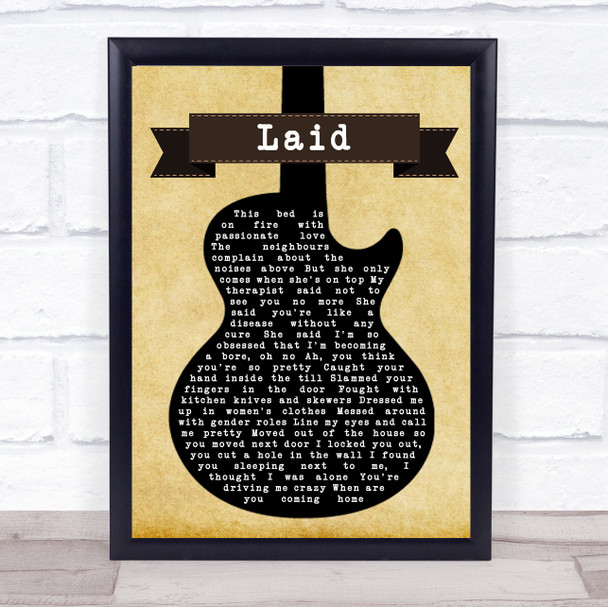 James Laid Black Guitar Song Lyric Poster Print