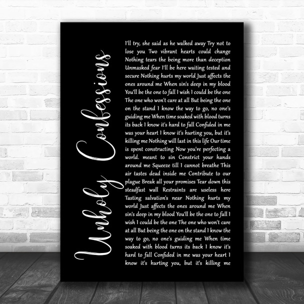 Avenged Sevenfold Unholy Confessions Black Script Song Lyric Poster Print