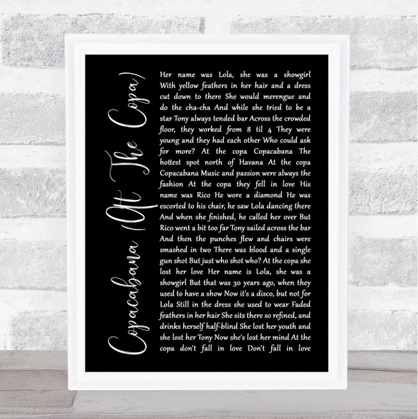 Barry Manilow Copacabana (At The Copa) Black Script Song Lyric Poster Print