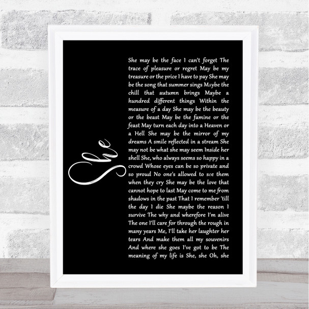 Elvis Costello She Black Script Song Lyric Poster Print