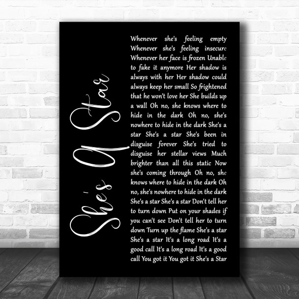 James She's A Star Black Script Song Lyric Poster Print