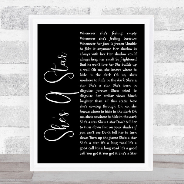 James She's A Star Black Script Song Lyric Poster Print