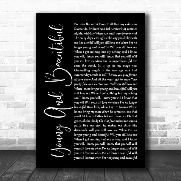 Lana Del Rey Young And Beautiful Black Script Song Lyric Poster Print