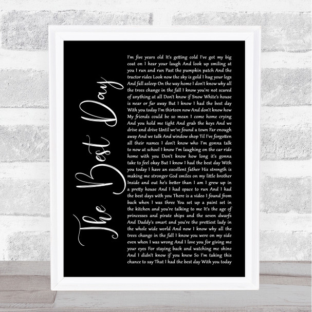 Taylor Swift The Best Day Black Script Song Lyric Poster Print