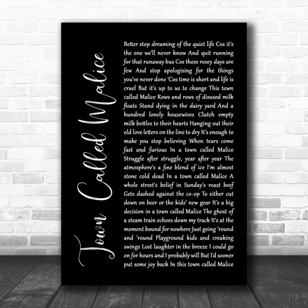 The Jam Town Called Malice Black Script Song Lyric Poster Print