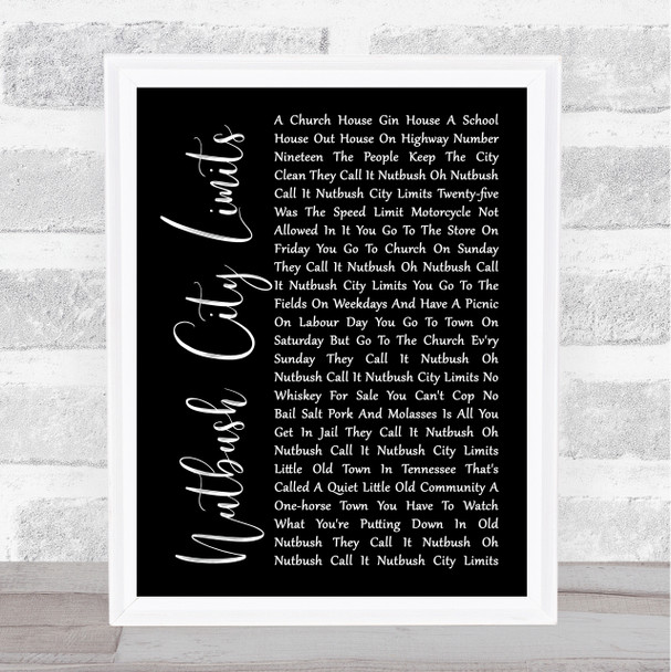 Tina Turner Nutbush City Limits Black Script Song Lyric Poster Print