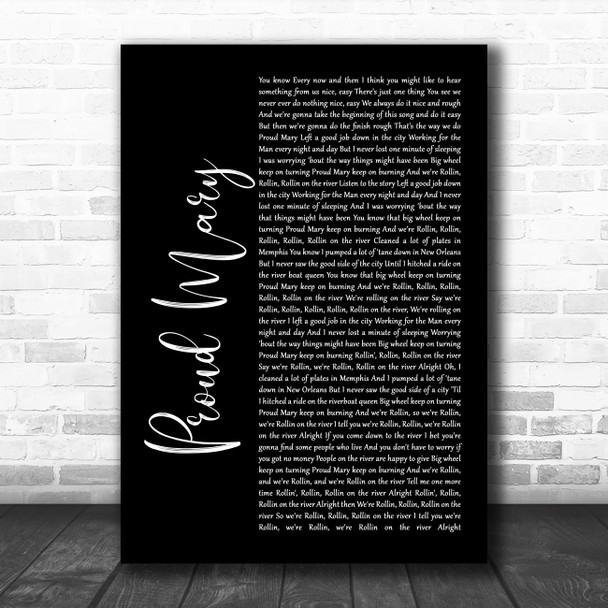 Tina Turner Proud Mary Black Script Song Lyric Poster Print