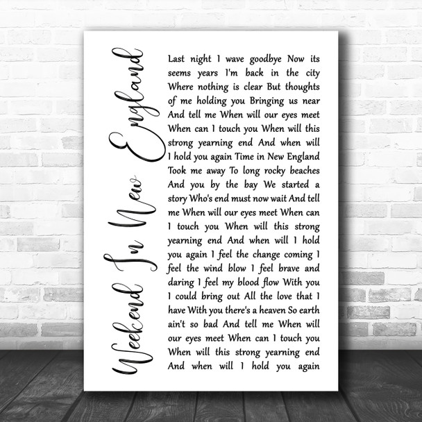 Barry Manilow Weekend In New England White Script Song Lyric Poster Print