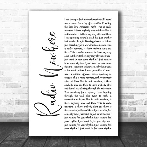 Bruce Springsteen Radio Nowhere White Script Song Lyric Poster Print