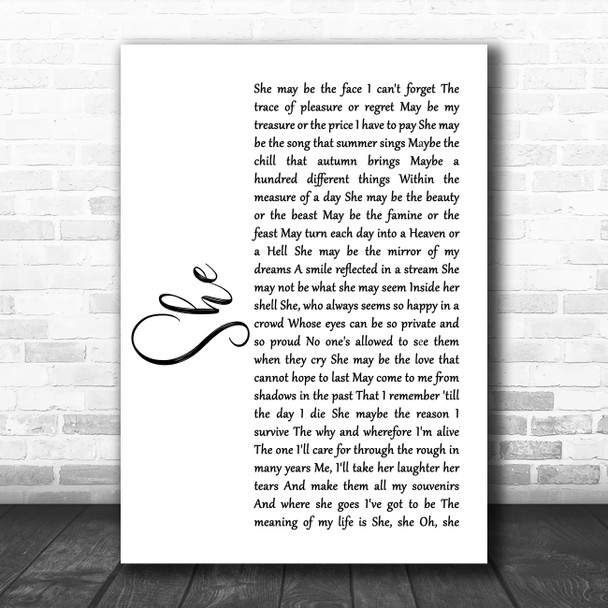 Elvis Costello She White Script Song Lyric Poster Print