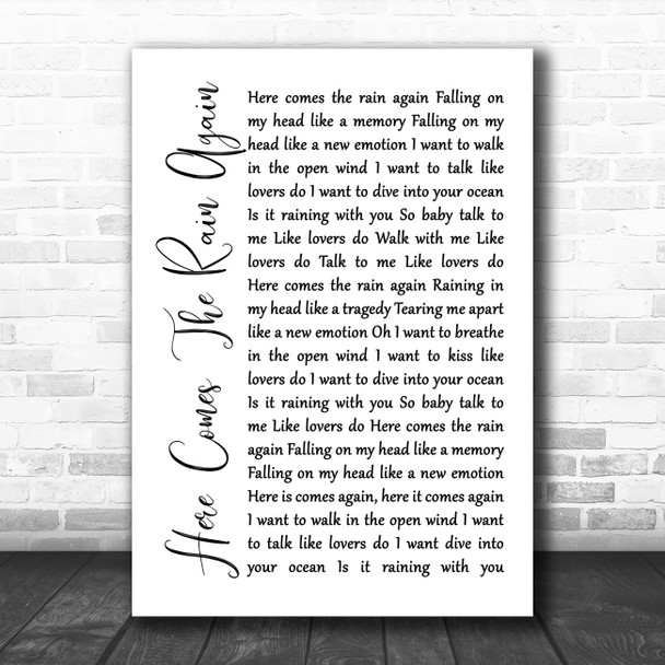 Eurythmics Here Comes The Rain Again White Script Song Lyric Poster Print