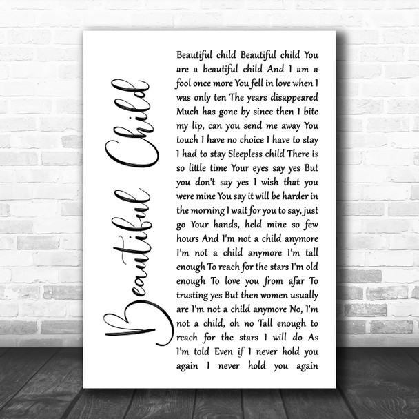 Fleetwood Mac Beautiful Child White Script Song Lyric Poster Print