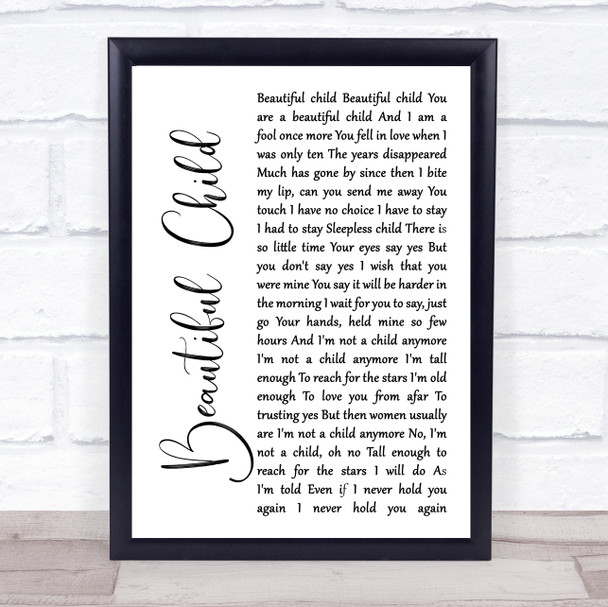 Fleetwood Mac Beautiful Child White Script Song Lyric Poster Print