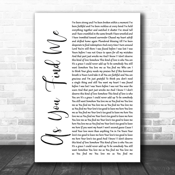 Hillsong United As You Find Me White Script Song Lyric Poster Print