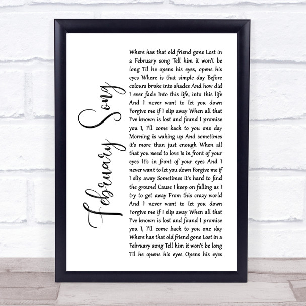 Josh Groban February Song White Script Song Lyric Poster Print