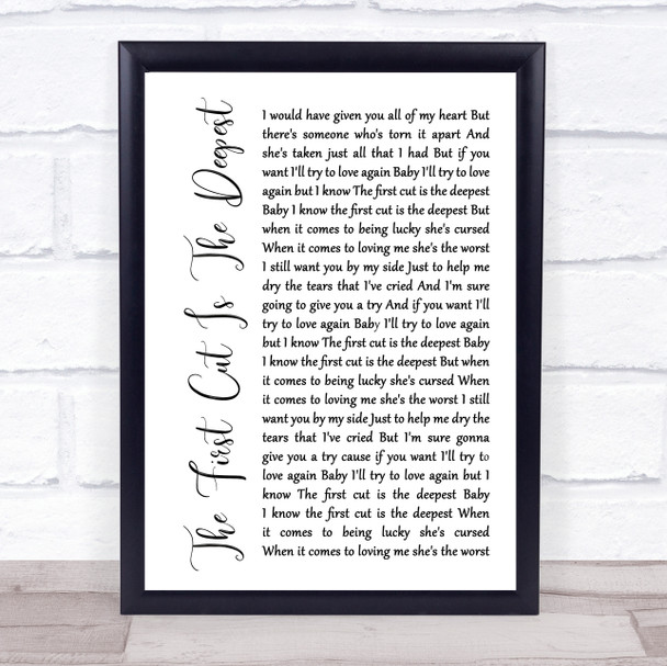 Rod Stewart The First Cut Is The Deepest White Script Song Lyric Poster Print