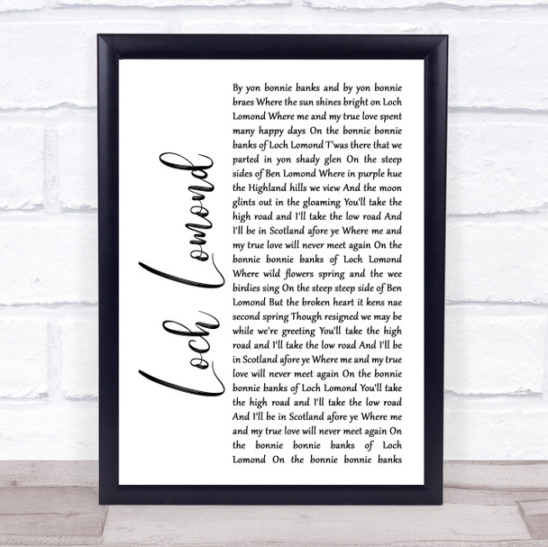 Runrig Loch Lomond White Script Song Lyric Poster Print