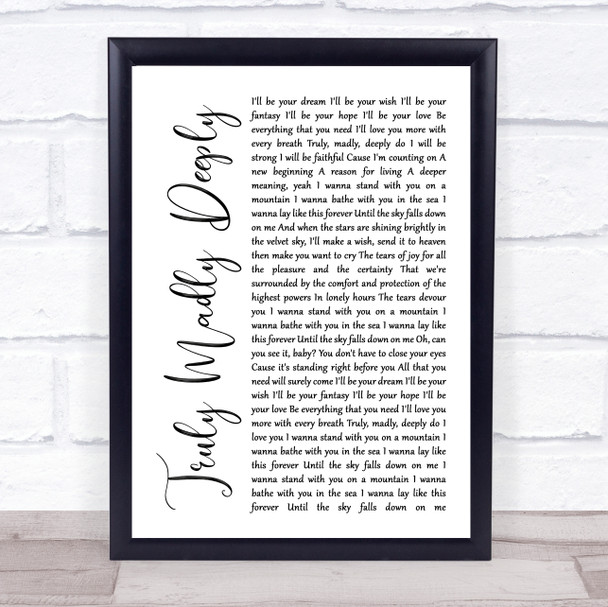 Savage Garden Truly Madly Deeply White Script Song Lyric Poster Print