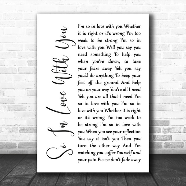 Texas So In Love With You White Script Song Lyric Poster Print