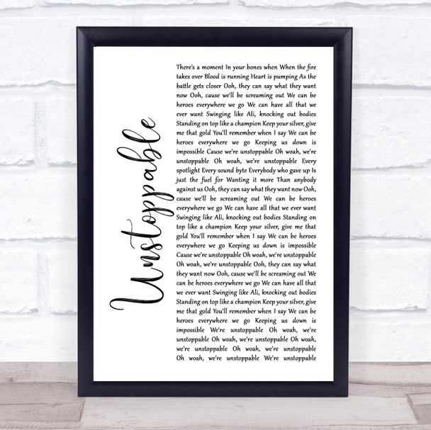 The Score Unstoppable White Script Song Lyric Poster Print
