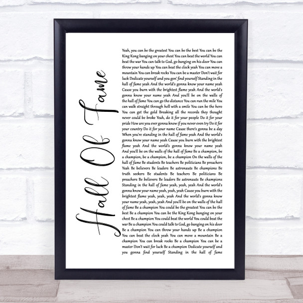 The Script Hall Of Fame White Script Song Lyric Poster Print