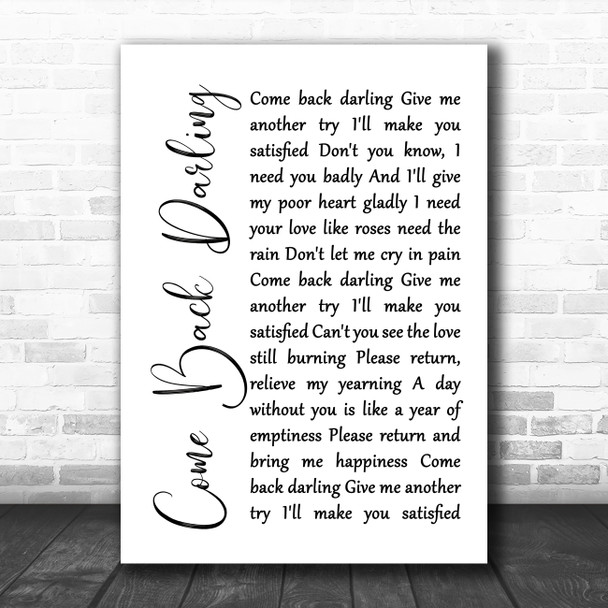 UB40 Come Back Darling White Script Song Lyric Poster Print