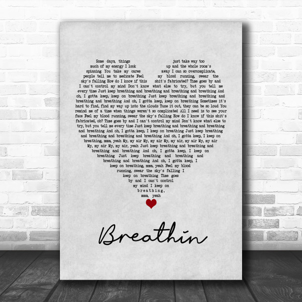 Ariana Grande Breathin Grey Heart Song Lyric Poster Print