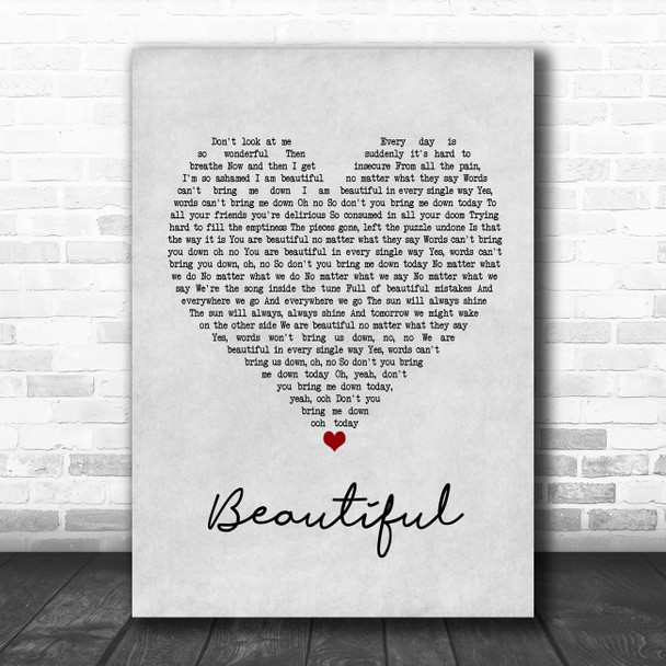 Christina Aguilera Beautiful Grey Heart Song Lyric Poster Print
