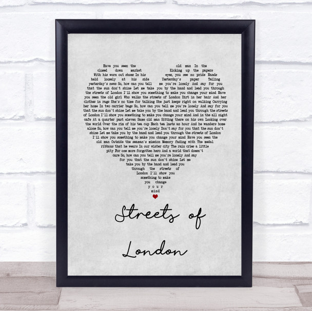 STREETS OF LONDON Grey Heart Song Lyric Poster Print
